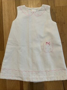 Luli & Me White Textured Dress with Pink Embroidery